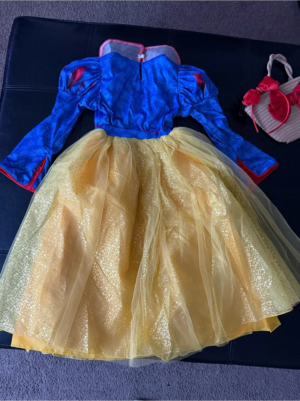 Blue and Yellow Long Sleeved Princess Dress Kids Costume with Red Trim